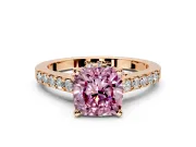 Solitaire Engagement Ring Setting for Fancy Pink Cushion Cut Center with Crossover Accents and Prong Head in Rose Gold