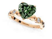 Solitaire Engagement Ring Setting for Fancy Green Heart-Shaped Center with Beaded Bezel Station Band and Prong Head in Rose Gold