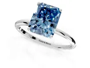 Solitaire Engagement Ring Setting for Fancy Blue Radiant Cut Center with Straight Thin Band and Prong Head in Sterling Silver