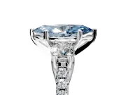 3 Stone Engagement Ring Setting for Fancy Blue Marquise Center with Crossover Basket, Pave Band and Prong Head in Platinum
