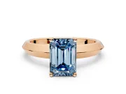 Solitaire Engagement Ring Setting for Fancy Blue Emerald Cut Center with Wide Knife Ridge Band and Prong Head in Rose Gold