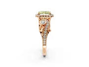 Milgrain Halo Engagement Ring Setting for Fancy Yellow Radiant Cut Center with Shoulder Bezels and Prong Head in Rose Gold