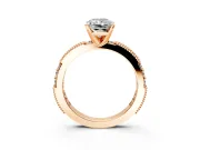 Solitaire Engagement Ring Setting for Radiant Cut Center with Milgrain-Edged Pave Band and Prong Head in Rose Gold