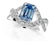 Halo Engagement Ring Setting for Fancy Blue Emerald Cut Center with Pave Infinity Twist Band and Prong Head in Sterling Silver