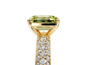 Solitaire Engagement Ring Setting for Fancy Yellow Emerald Cut Center with Domed Multi-Row Pave Band and Prong Head in Yellow Gold