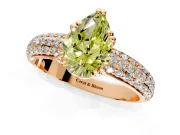 Solitaire Engagement Ring Setting for Fancy Yellow Pear-Shaped Center with Multi-Row Pave Accents and Basket Head in Rose Gold
