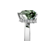 Hidden Halo Engagement Ring Setting for Fancy Green Heart-Shaped Center with Wide Flat Plain Band and Prong Head in Platinum