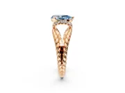 Halo Engagement Ring Setting for Fancy Blue Pear-Shaped Center with Rope Twist Split Shank and Prong Head in Rose Gold