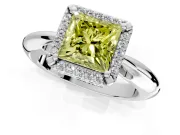 Halo Engagement Ring Setting for Fancy Yellow Princess Cut Center with Tapered Plain Band and Prong Head in Platinum