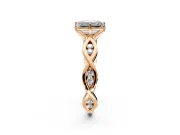 Solitaire Engagement Ring Setting for Emerald Cut Center with Accented Twist Band and Leaf Prong Head in Rose Gold