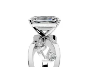 Solitaire Engagement Ring Setting for Emerald Cut Center with Criss-Cross Accent Band and Prong Head in Platinum