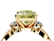 3 Stone Engagement Ring Setting for Fancy Yellow Princess Cut Center with Pave Twist Band and Prong Head in Yellow Gold
