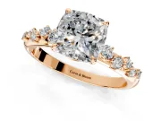 Cluster Engagement Ring Setting for Cushion Cut Center with Round Cut Accent Band and Prong Head in Rose Gold
