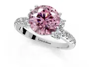 Paired Accent Engagement Ring Setting for Fancy Pink Round Cut Center with Pave Band and Prong Head in Sterling Silver