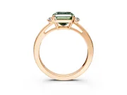 3 Stone Engagement Ring Setting for Fancy Green Asscher Cut Center with Low-Set Round Cut Accents and Prong Head in Rose Gold