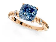 Rope Engagement Ring Setting for Fancy Blue Cushion Cut Center with Accent Shoulders and Prong Head in Rose Gold