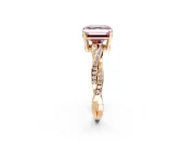 Solitaire Engagement Ring Setting for Fancy Pink Asscher Cut Center with Twisted Pave Band and Prong Head in Rose Gold