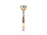 Baguette Engagement Ring Setting for Round Cut Center with Alternating Bar-Set Band and Prong Head in Yellow Gold