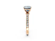 Open Basket Engagement Ring Setting for Fancy Blue Princess Cut Center with Pave Band and Prong Head in Rose Gold