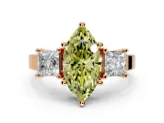 3 Stone Engagement Ring Setting for Fancy Yellow Marquise Center with Matching Side Accents and Prong Head in Rose Gold
