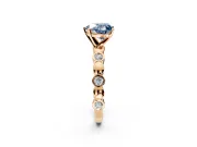 Solitaire Engagement Ring Setting for Fancy Blue Heart-Shaped Center with Beaded Bezel Station Band and Prong Head in Rose Gold