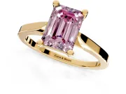 Solitaire Engagement Ring Setting for Fancy Pink Emerald Cut Center with Tapered Shoulders and Prong Head in Yellow Gold
