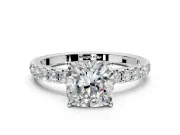 Solitaire Engagement Ring Setting for Cushion Cut Center with Large Accent Band and Prong Head in Platinum