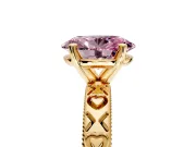 Solitaire Engagement Ring Setting for Fancy Pink Oval Center with XO Engraved Band and Prong Head in Yellow Gold
