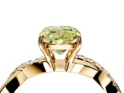 Crossover Engagement Ring Setting for Fancy Yellow Cushion Cut Center with Pave and Plain Strands and Prong Head in Yellow Gold