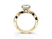 Solitaire Engagement Ring Setting for Asscher Cut Center with Half-Pave Crossover Band and Prong Head in Yellow Gold