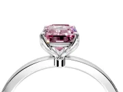 Solitaire Engagement Ring Setting for Fancy Pink Emerald Cut Center with Thin Rounded Plain Band and Prong Head in Platinum