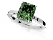 Hidden Halo Engagement Ring Setting for Fancy Green Radiant Cut Center with Wide Flat Plain Band and Prong Head in White Gold