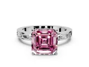 Solitaire Engagement Ring Setting for Fancy Pink Asscher Cut Center with Channel Baguette Band and Prong Head in Platinum