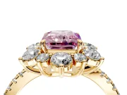Floral Halo Engagement Ring Setting for Fancy Pink Radiant Cut Center with Pave Accents and Prong Head in Yellow Gold