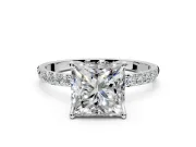 Solitaire Engagement Ring Setting for Princess Cut Center with Fine Pave Accents and Prong Head in Platinum