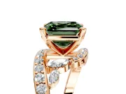 Solitaire Engagement Ring Setting for Fancy Green Asscher Cut Center with Pave Bypass Twist Band and Prong Head in Rose Gold