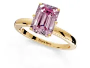 Solitaire Engagement Ring Setting for Fancy Pink Emerald Cut Center with Plain Band and Tulip Prong Head in Yellow Gold