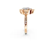 Halo Engagement Ring Setting for Pear-Shaped Center with Milgrain Rim, Pave Band and Prong Head in Rose Gold