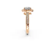 Milgrain Halo Engagement Ring Setting for Cushion Cut Center with Three-Sided Pave Band and Prong Head in Rose Gold