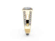 Halo Engagement Ring Setting for Princess Cut Center with Wide-Open Pave Split Shank and Prong Head in Yellow Gold