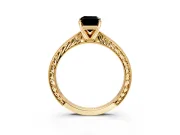 Solitaire Engagement Ring Setting for Fancy Black Emerald Cut Center with Engraved Milgrain Band and Prong Head in Yellow Gold