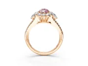 Halo Engagement Ring Setting for Fancy Pink Pear-Shaped Center with Two-Strand Split Shank and Prong Head in Rose Gold