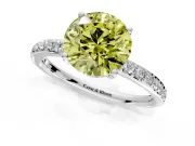Solitaire Engagement Ring Setting for Fancy Yellow Round Cut Center with Fine Pave Band and Prong Head in Platinum