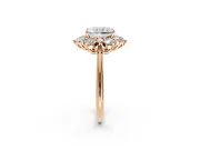 Small-Accent Cluster Halo Engagement Ring Setting for Radiant Cut Center with Plain Band and Prong Head in Rose Gold