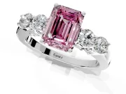 5 Stone Engagement Ring Setting for Fancy Pink Emerald Cut Center with Equal Close-Set Accents and Prong Head in Platinum