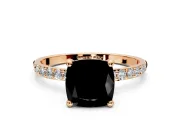 Solitaire Engagement Ring Setting for Fancy Black Cushion Cut Center with Pave Accents and Prong Head in Rose Gold