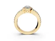 Halo Engagement Ring Setting for Emerald Cut Center with Wide-Open Pave Split Shank and Prong Head in Yellow Gold