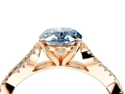 Solitaire Engagement Ring Setting for Fancy Blue Oval Center with Twisted Pave Split Shank and Prong Head in Rose Gold