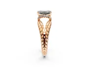 Halo Engagement Ring Setting for Emerald Cut Center with Rope Twist Split Shank and Prong Head in Rose Gold