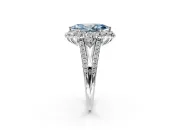 Halo Engagement Ring Setting for Fancy Blue Marquise Center with Two-Strand Split Shank and Prong Head in Sterling Silver